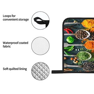 YILEQUAN Condiments Spices Print Oven Mitts and Pot Holders Sets,Kitchen Oven Glove High Heat Resistant 500 Degree Oven Mitts and Potholder,Surface Safe for Baking, Cooking, BBQ,Pack of 4