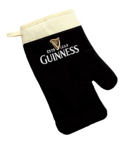 guinness label oven glove - cotton black/cream embroidered kitchen grill mitt