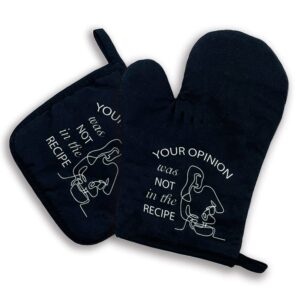your opinion was not in the recipe,oven mitts and pot holders sets of 2，funny oven mitt, gift for chef, lovers, mom