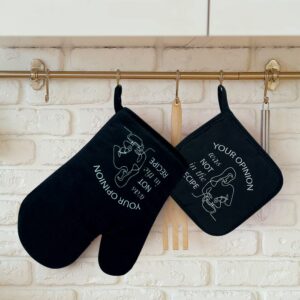 Your Opinion was Not in The Recipe,Oven Mitts and Pot Holders Sets of 2，Funny Oven Mitt, Gift for Chef, Lovers, Mom