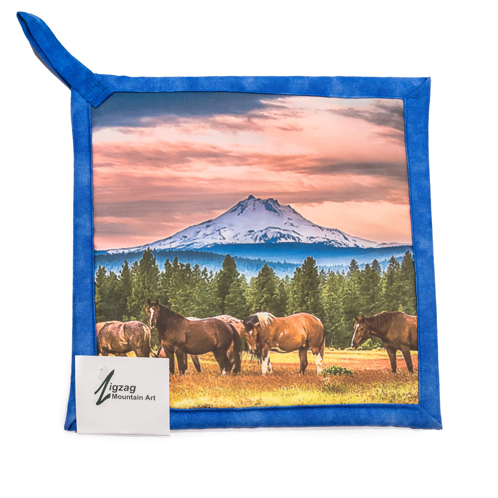 Pot Holder - 8 inch Hot Pad Horse Herd at Mt Jefferson