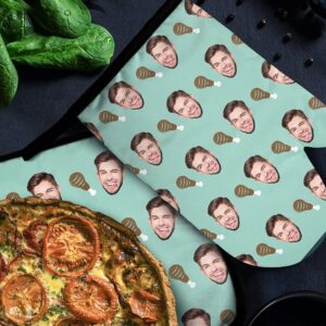 Custom Oven Mitts Pot Holders Set with Your Own Photo & Name, Cute Personalized Kitchen Microwave Heat Resistant Non-Slip Flexible Oven Gloves for Baking Cooking BBQ Funny Photo Gift