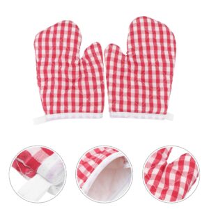 cabilock Oven Mitts Glove Heat Insulation Mitts Red Grid Kitchen Microwave Oven Gloves Mitts Anti-Scald Baking Gloves for Children Adult Cooking Gloves, 1 Pair, 7x4.7 inch (Red)