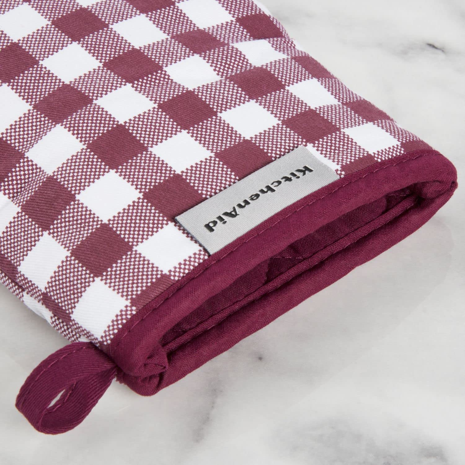 KitchenAid Gingham Cotton Rectangle Mini Oven Mitt 2-Pack Set, Beet, 5.5"x8"