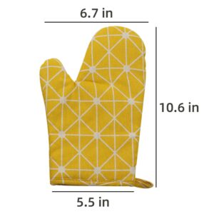 MarsHopper Oven Mitts, 2 Pack Cotton Oven Mitt Pot Holders, Non-Slip 392°F Heat Resistant, for Cooking, Baking, Grilling, Picnics, Fryers, Fireplaces (Yellow)