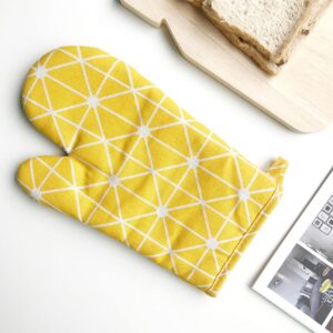 MarsHopper Oven Mitts, 2 Pack Cotton Oven Mitt Pot Holders, Non-Slip 392°F Heat Resistant, for Cooking, Baking, Grilling, Picnics, Fryers, Fireplaces (Yellow)