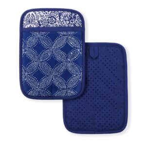 Tommy Bahama Island Tile Oven Pot Holder 2-Pack Set, Navy Blue, 7"x10"