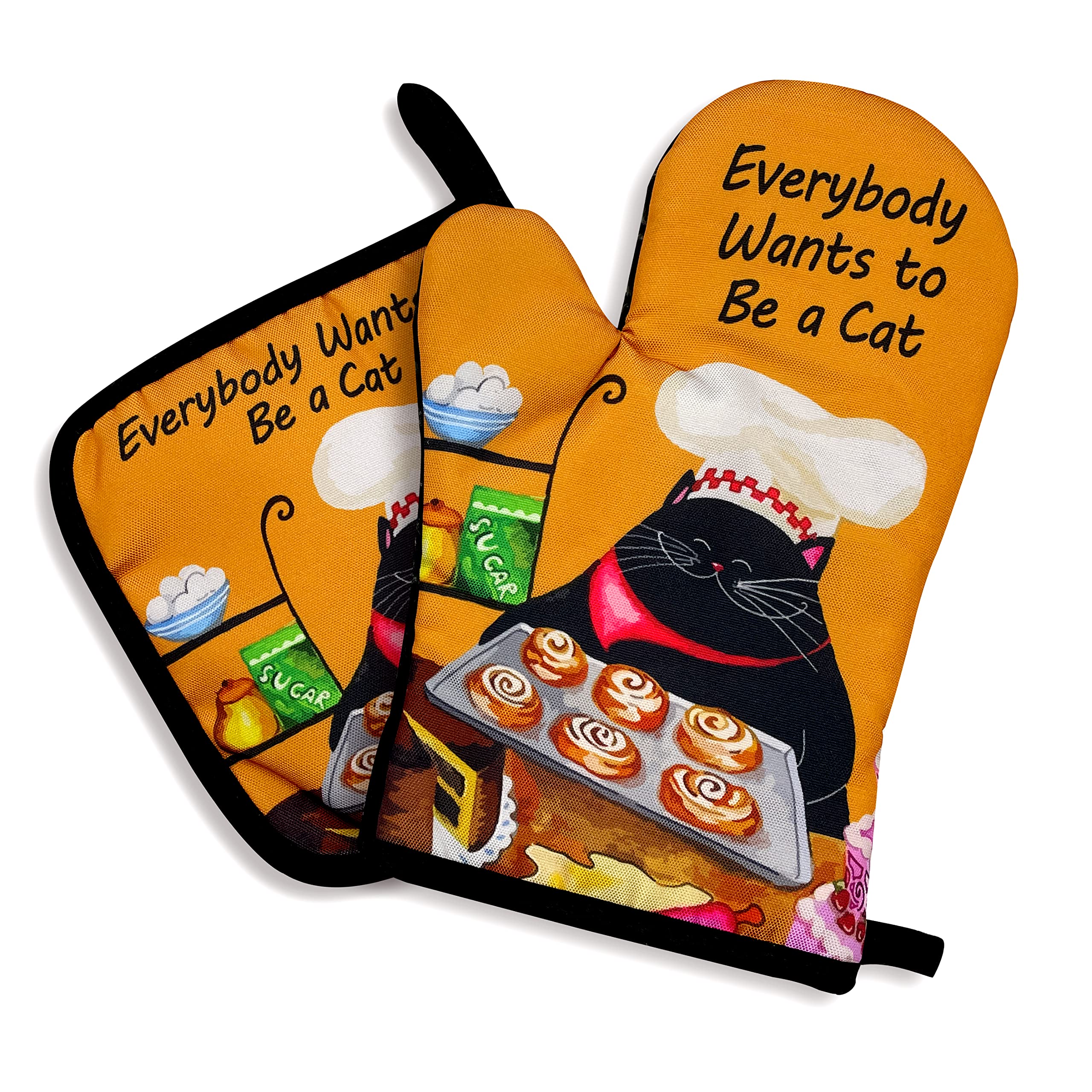 Everybody Wants to be a Cat,Oven Mitts and Pot Holders Sets of 2，Funny Oven Mitt，Silicone Non-Slip Oven Mitts,Cat Oven Mitts,Cat Lover Gift,Birthday Gift for Cat Owner,Cat Lover,Cat Mom