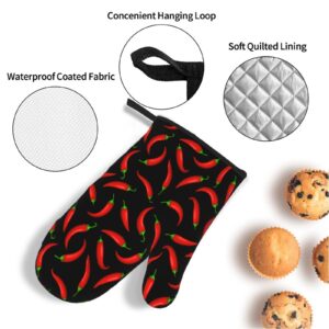 BOKEKANG Chili Peppers Pattern Oven Mitts and Pot Holders Sets of 4 Kitchen Mitts Heat Resistant Oven Gloves Set Potholders for Kitchen Baking Grilling BBQ