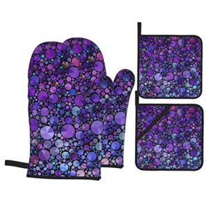 purple circles oven mitts and pot holders set heat resistant oven gloves flexible for kitchen cooking baking grilling microwave