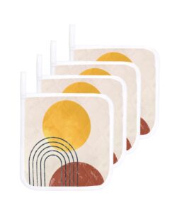 pot holder set of 4 mid century boho sun abstract potholder heat proof non-slip pot holders,minimalist terracotta aesthetic hot pads potholders for kitchen cooking baking bbq