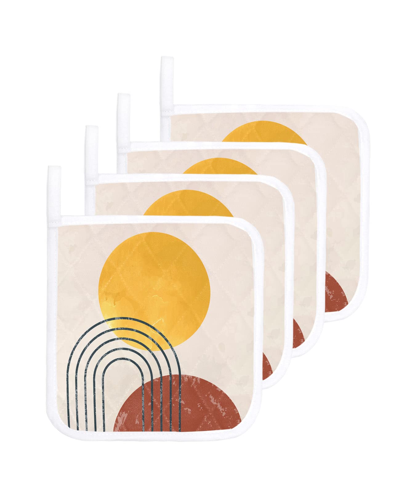 Pot Holder Set of 4 Mid Century Boho Sun Abstract Potholder Heat Proof Non-Slip Pot Holders,Minimalist Terracotta Aesthetic Hot Pads Potholders for Kitchen Cooking Baking BBQ