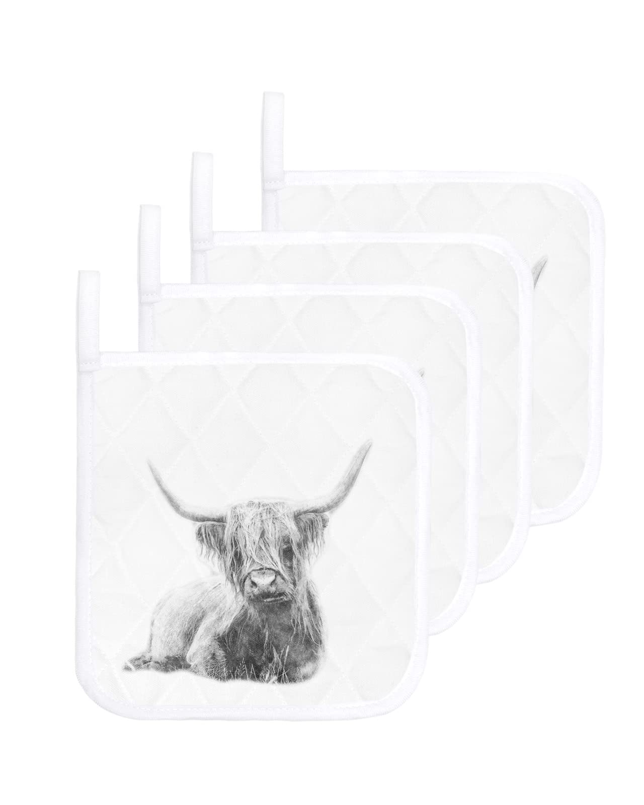 4 Pack Pot Holders for Kitchen,Highland Cow Portrait Heat Proof Potholder Hot Pads Trivet,Scotland Scottish Animal Washable Coaster Potholders for Cooking Baking Grilling