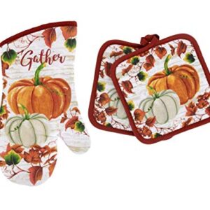 Home Collection Harvest Pumpkin Kitchen Linens Set Include Oven Mitt & 2 Potholders - Great for Autumn, Fall & Thanksgiving