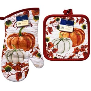 Home Collection Harvest Pumpkin Kitchen Linens Set Include Oven Mitt & 2 Potholders - Great for Autumn, Fall & Thanksgiving