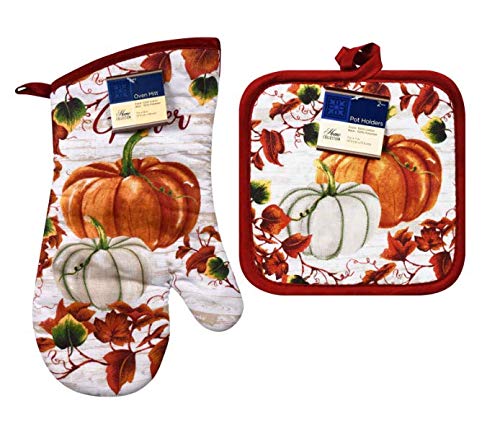 Home Collection Harvest Pumpkin Kitchen Linens Set Include Oven Mitt & 2 Potholders - Great for Autumn, Fall & Thanksgiving