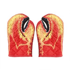 oven mitts heat resistant gloves 2 pack, crab tongs lobster claw gloves fun kitchen mittens cute oven mitts high temp cotton baking gloves microwave pizza toaster bbq for women men