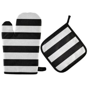 susiyo classic black and white striped oven mitts and potholders 2-piece set non-slip washable cooking gloves for hot plate baking kitchen dining grilling bbq