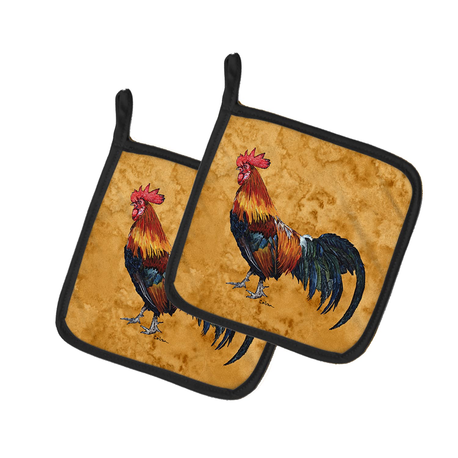 Caroline's Treasures 8651PTHD Rooster Pair of Pot Holders Kitchen Heat Resistant Pot Holders Sets Oven Hot Pads for Cooking Baking BBQ, 7 1/2 x 7 1/2