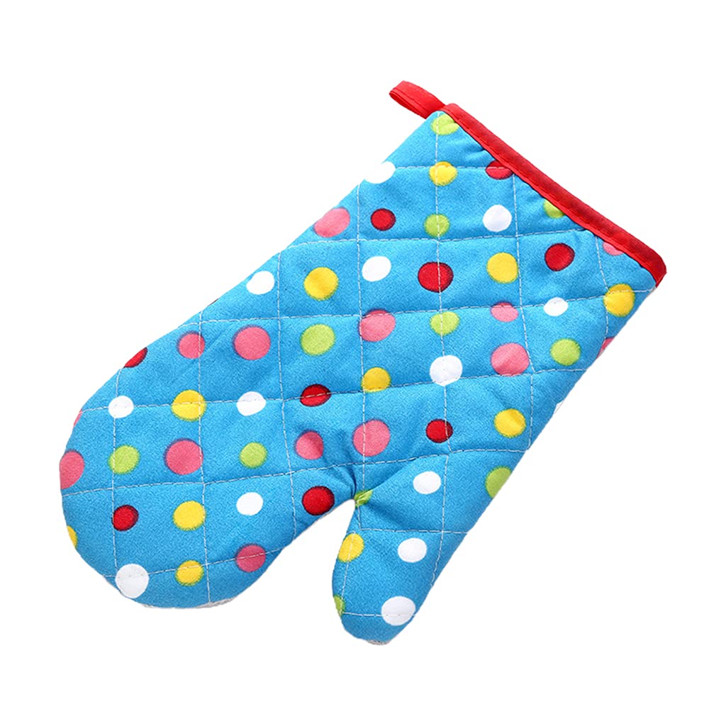 Dsxnklnd Thicken Heat Resistant Kitchen Oven Mitts Colorful Polka Dot Print Padded Cotton Gloves for BBQ Cooking Baking Microwave (Blue)