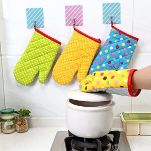 Dsxnklnd Thicken Heat Resistant Kitchen Oven Mitts Colorful Polka Dot Print Padded Cotton Gloves for BBQ Cooking Baking Microwave (Blue)