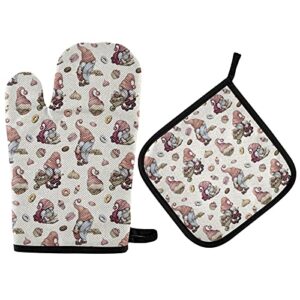 cute baking gnome oven mitts pot holder set nordic gnomes cake kitchen decor cooking stove gloves heat resistant hot pads recycled for bbq baking grilling