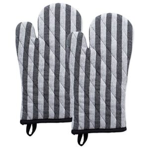 dii cotton heat resistant kitchen oven mitts set, (set of 2-6.5x12), farmhouse chic geometric design, heat resistant and machine washable for every home kitchen - stripe
