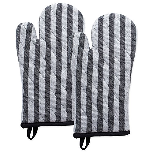 DII Cotton Heat Resistant Kitchen Oven Mitts Set, (Set of 2-6.5x12), Farmhouse Chic Geometric Design, Heat Resistant and Machine Washable for Every Home Kitchen - Stripe