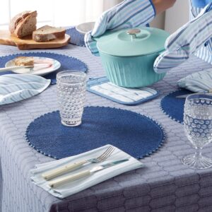 Martha Stewart Daisy Stripe Oven Mitt Set, 7"x13", Blue