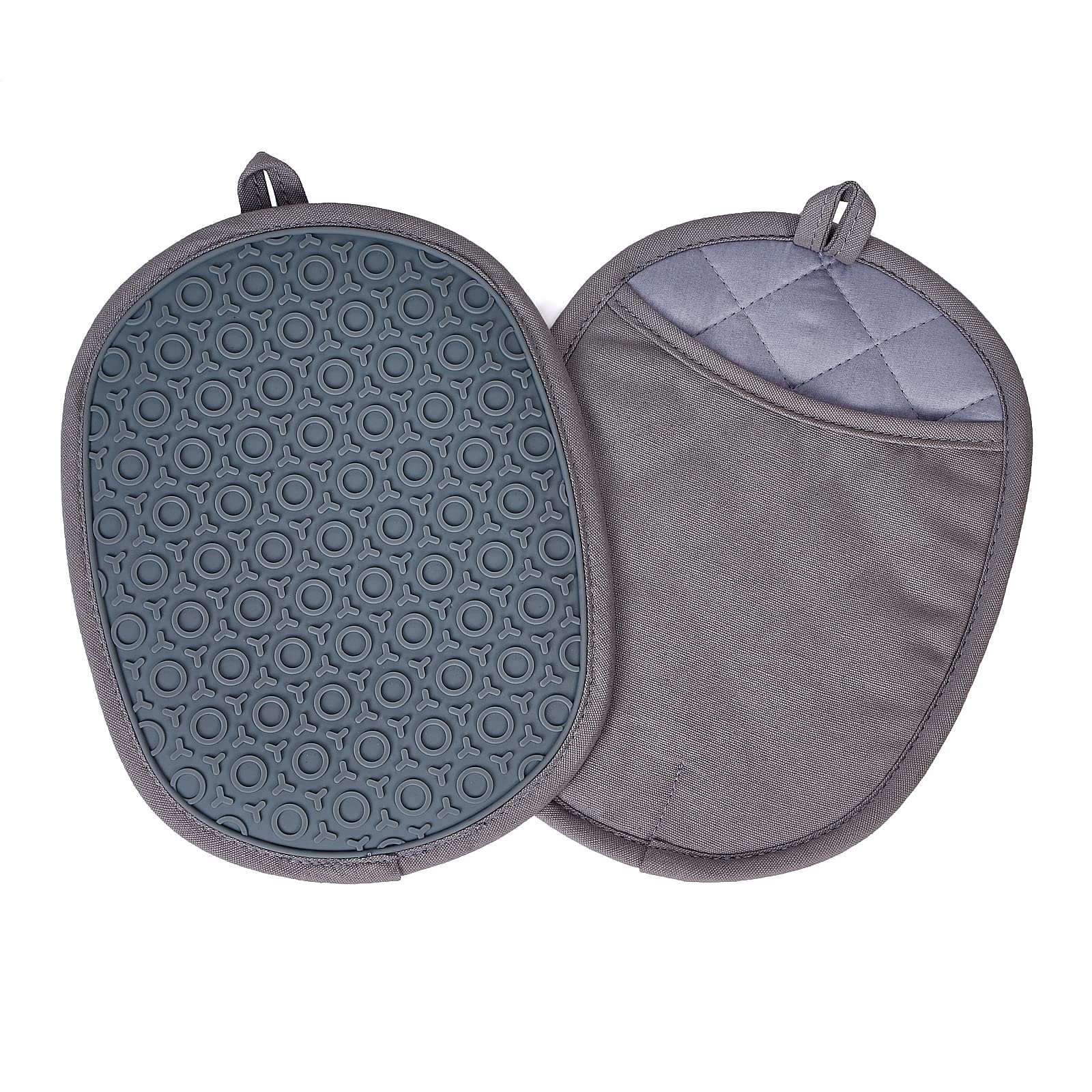 beejune Pot Holders for Kitchen, Silicone Pot Holder,Hot Pads Set,Heat Resistant Oven Hot Pads with Pockets Non Slip Grip Large Potholders,Set of 2,9.8 inches (Grey)