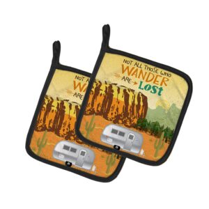 caroline's treasures vha3026pthd airstream camper camping wander pair of pot holders kitchen heat resistant pot holders sets oven hot pads for cooking baking bbq, 7 1/2 x 7 1/2