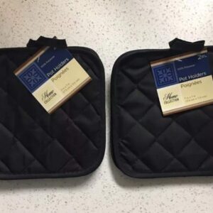 Home Collection 4~ Pot Holders 7 in x 7 in 100% Polyester (Black)