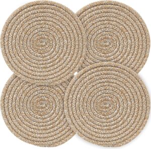 trivet round hot pads 4pcs 11.8 inches diameter 100% eco pure cotton thread weave trivets for hot pots and pans/kitchen trivets for hot dishes hot pot holders