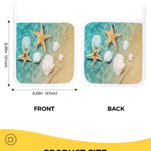 4 Pack Pot Holders Heat Insulation Hot Pads, Ocean Starfish Coastal Shell Washable Oven Pot Holder Set for Kitchen Summer Sea Beach Potholders for Baking Cooking Dining Table