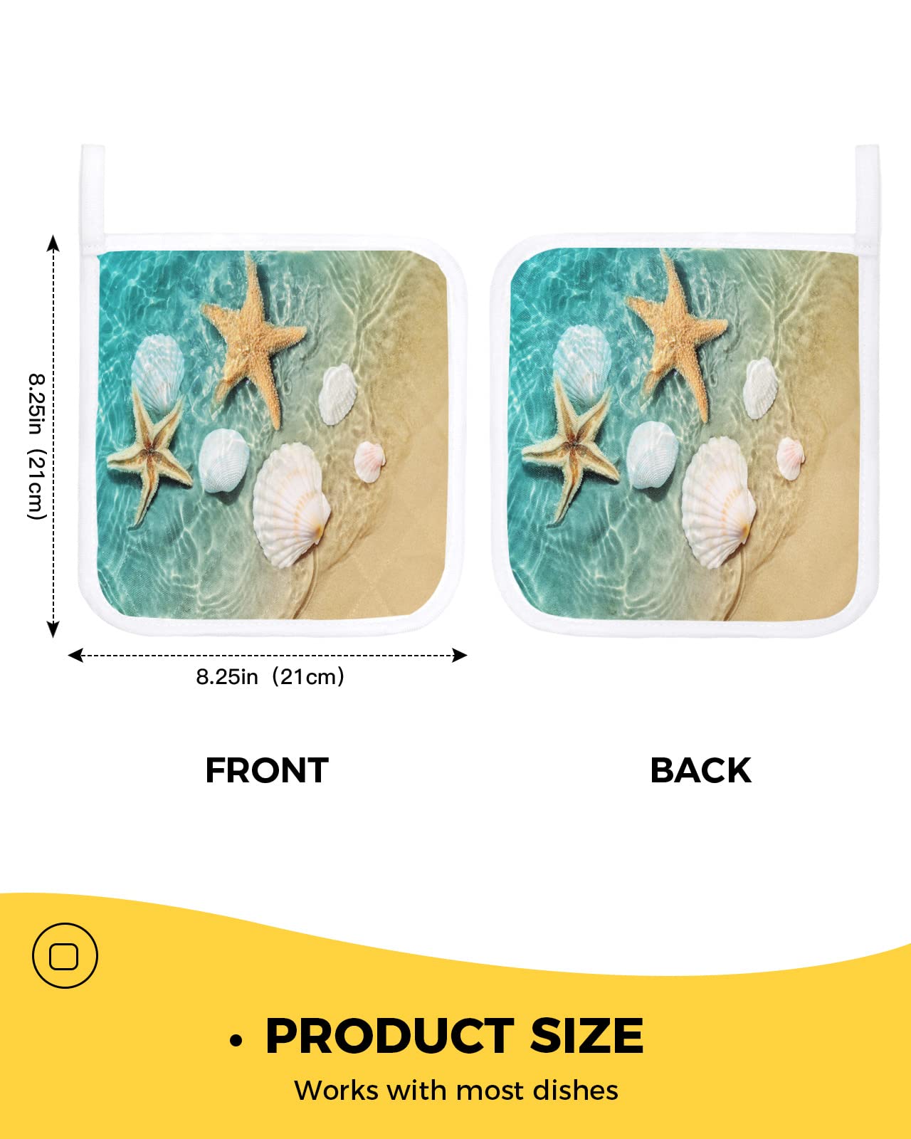 4 Pack Pot Holders Heat Insulation Hot Pads, Ocean Starfish Coastal Shell Washable Oven Pot Holder Set for Kitchen Summer Sea Beach Potholders for Baking Cooking Dining Table