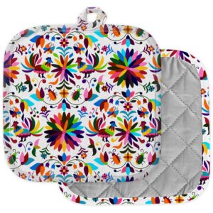 [pack of 2] pot holders for kitchen, washable heat resistant pot holders, hot pads, trivet for cooking and baking ( mexican otomi style )
