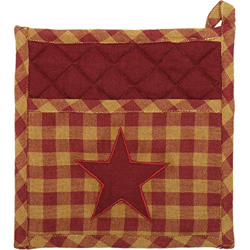 VHC Brands, Burgundy Star, Cotton, 8x8, Pot Holder, Red