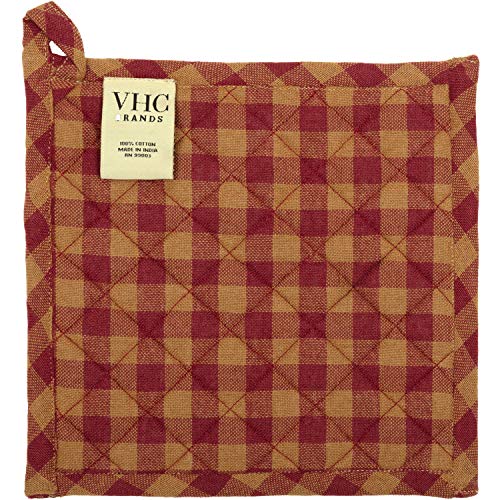 VHC Brands, Burgundy Star, Cotton, 8x8, Pot Holder, Red