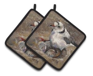 caroline's treasures jmk1215pthd piping plover pair of pot holders kitchen heat resistant pot holders sets oven hot pads for cooking baking bbq, 7 1/2 x 7 1/2