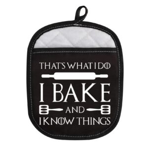 tv show inspired funny oven pad pot holder with pocket that’s what i do i bake and i know things baking gift (know things bake)
