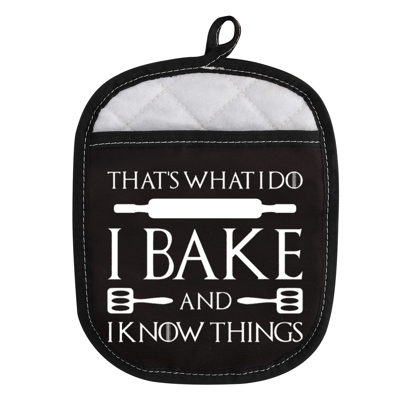 TV Show Inspired Funny Oven Pad Pot Holder with Pocket That’s What I Do I Bake and I Know Things Baking Gift (Know Things Bake)