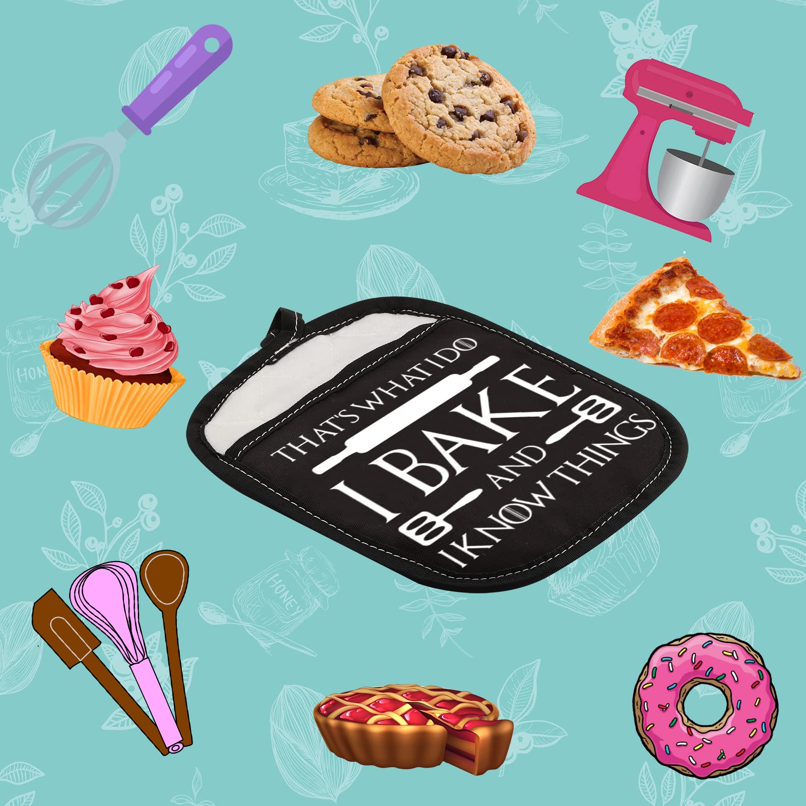 TV Show Inspired Funny Oven Pad Pot Holder with Pocket That’s What I Do I Bake and I Know Things Baking Gift (Know Things Bake)