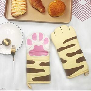 Thick Cotton Oven Mitts Cute Cat/Paw Design Baking Gloves Heat Resistant Cooking Gloves Potholder Funny Grilling Microwave Mittens Backer Kitchen Tools, 1 Pair