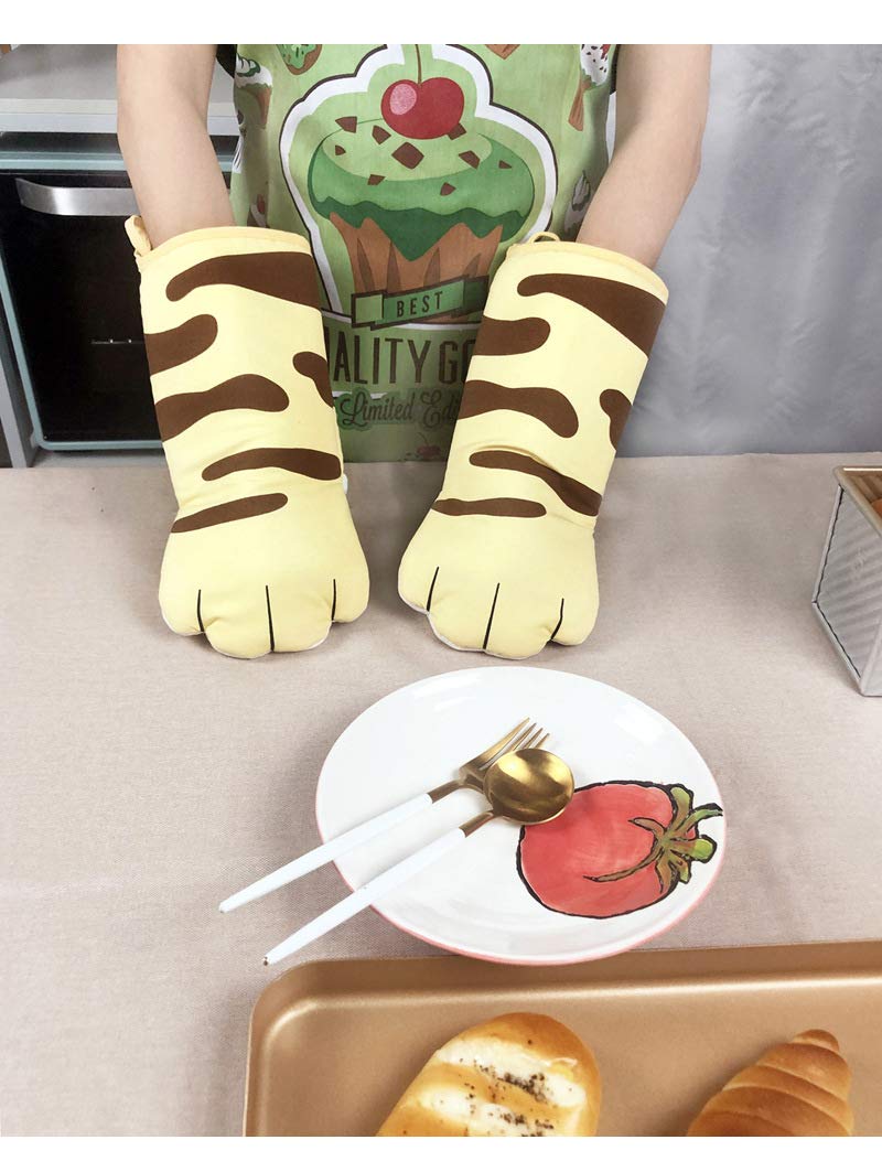 Thick Cotton Oven Mitts Cute Cat/Paw Design Baking Gloves Heat Resistant Cooking Gloves Potholder Funny Grilling Microwave Mittens Backer Kitchen Tools, 1 Pair