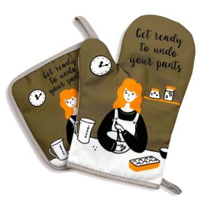 get ready to undo your pants,oven mitts and pot holders sets of 2，funny oven mitt，silicone non-slip oven mitts,kitchen gift for women，birthday gifts for mom, wife, girlfriend, grandma