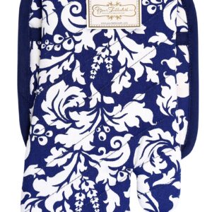 Yourtablecloth Set of Oven Mitt and Pot Holder or Oven Gloves-100% Cotton, High Heat Resistance, Superior Protection & Comfort–Elegant Design-Machine Washable-Nautical Blue