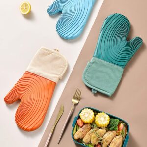 EUNA Silicone Oven Mitts, Heat Resistant Oven Mitts and Pot Holders Sets, Non-Slip Kitchen Mittens with Mini Oven Gloves and Hot Pads, Perfect for Baking Cooking, Quilted Liner, Gift Box, Blue & Azure