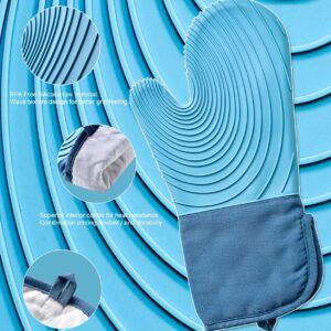 EUNA Silicone Oven Mitts, Heat Resistant Oven Mitts and Pot Holders Sets, Non-Slip Kitchen Mittens with Mini Oven Gloves and Hot Pads, Perfect for Baking Cooking, Quilted Liner, Gift Box, Blue & Azure