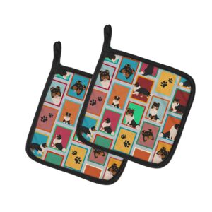 caroline's treasures mlm1172pthd lots of tricolor sheltie pair of pot holders kitchen heat resistant pot holders sets oven hot pads for cooking baking bbq, 7 1/2 x 7 1/2