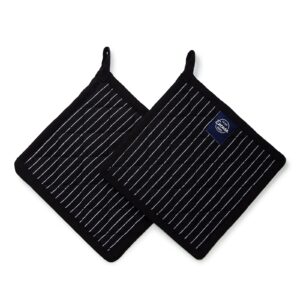 encasa homes 8 inches oven microwave potholders (2 pc set) for kitchen cooking & baking - heat resistant, thick & safe, protection of hands from hot utensils - butcher stripes black